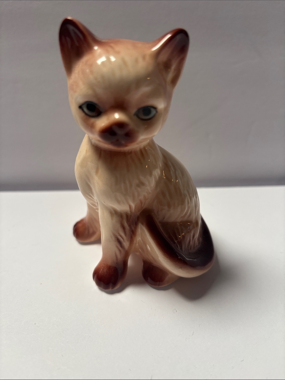 Ceramic Siamese Cat Figurine - Cream and Brown